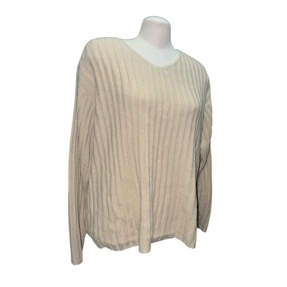 Carolina Colours Beige Ribbed Knit Acrylic Sweater Womens Size 20W Lightweight L - Picture 1 of 7